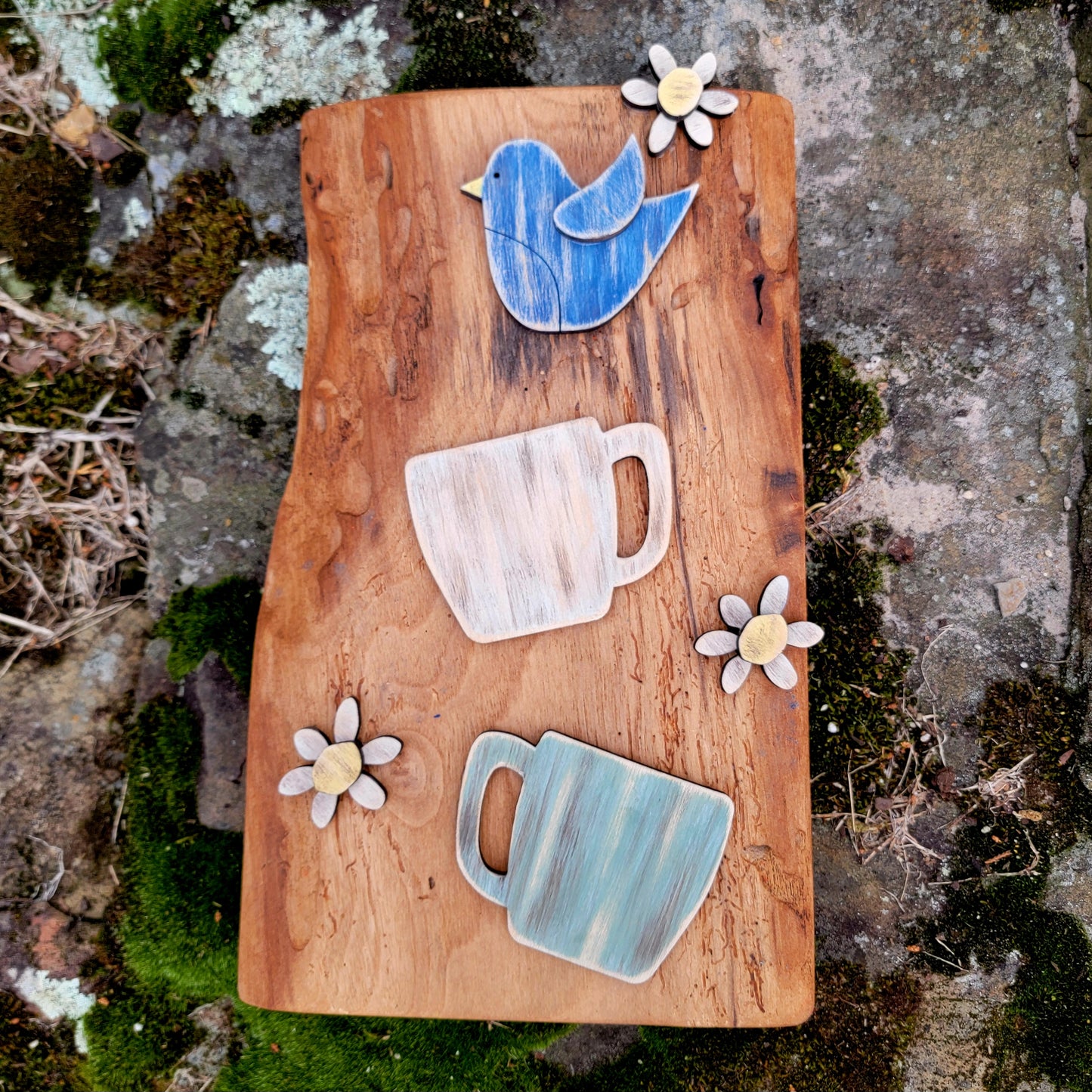 Bluebird and Coffee on Black Walnut