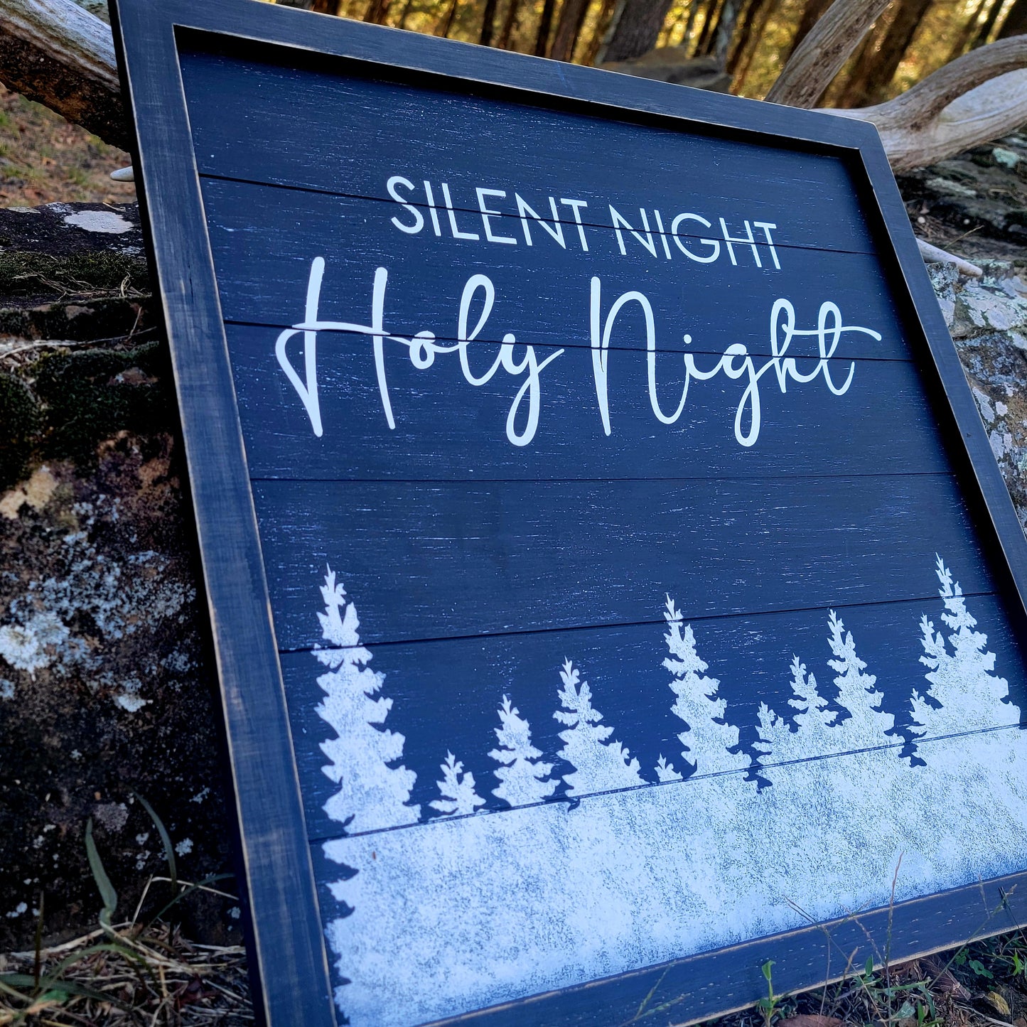 Silent Night w/Vintage Black & White Look and a Forest of Trees