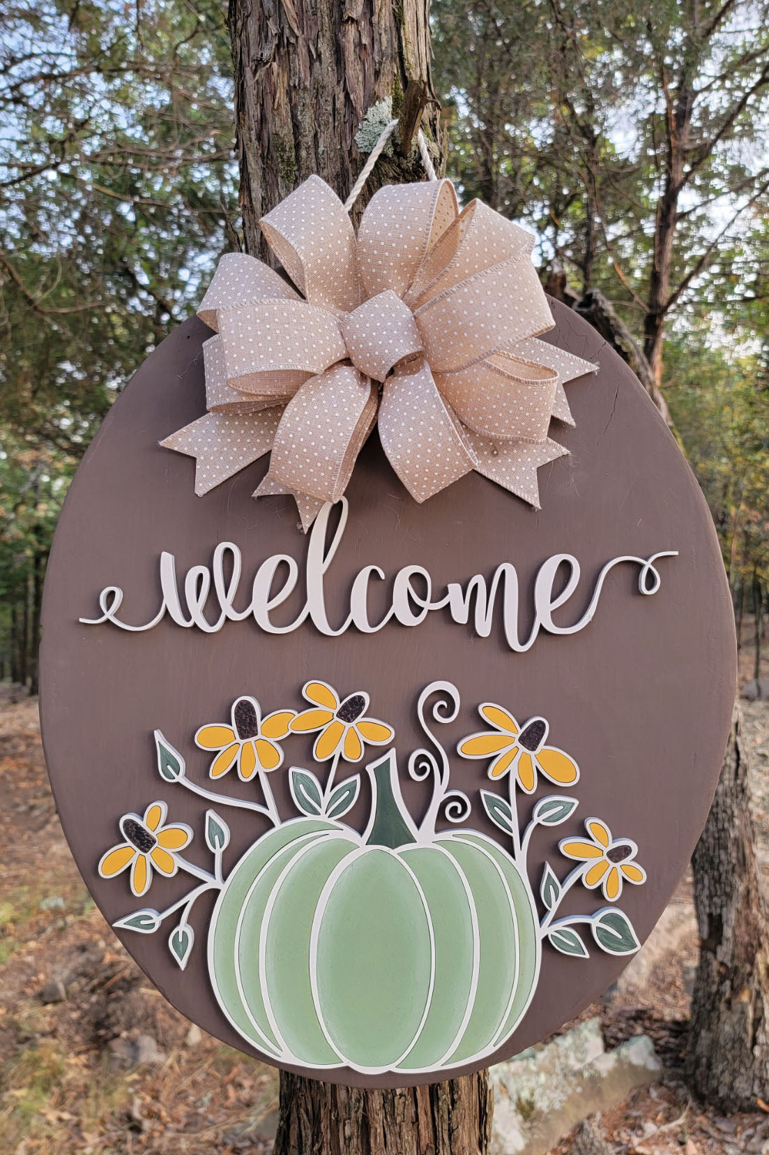 Green Fall Pumpkin on Oval Backer