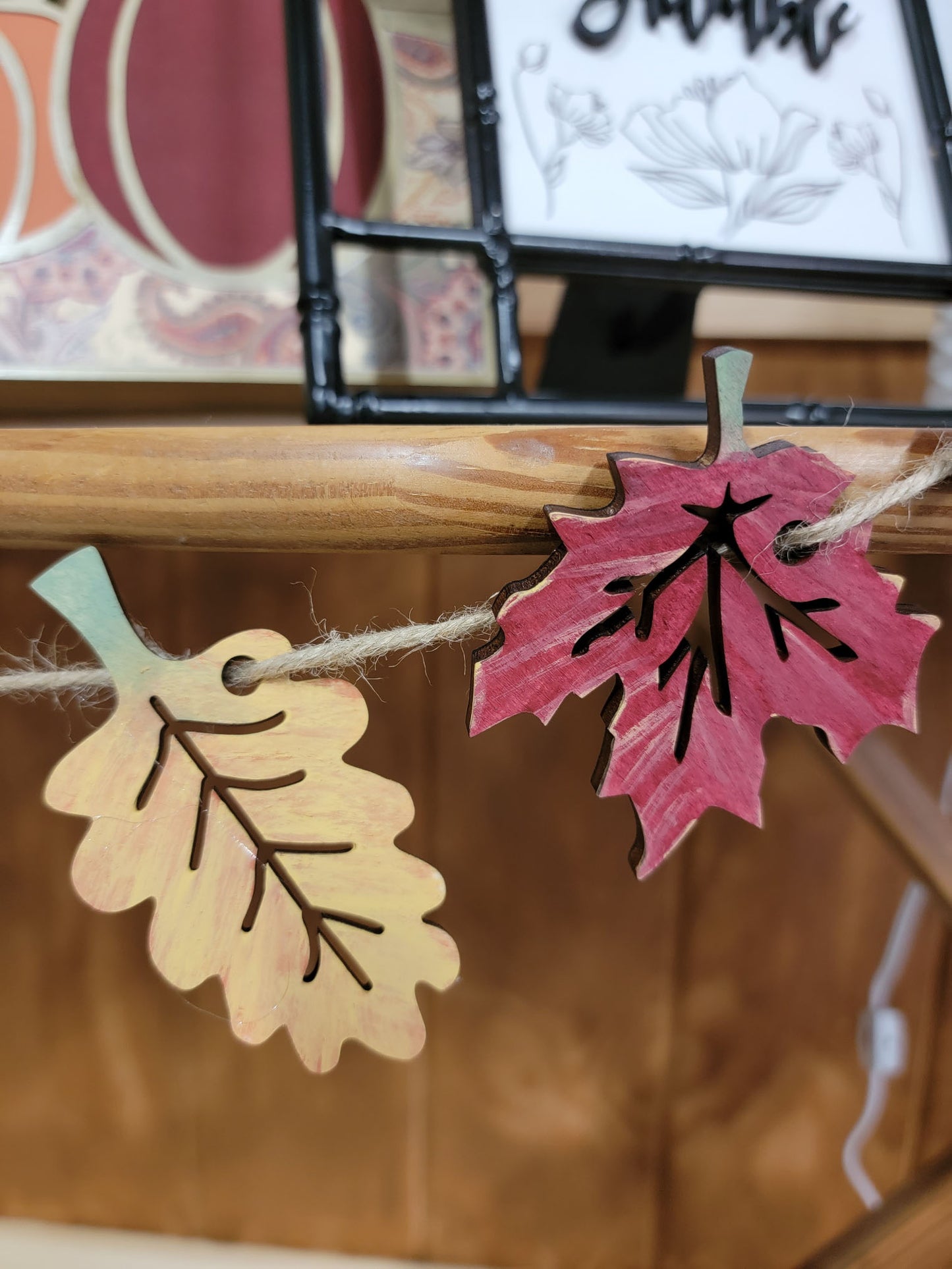 Wooden Maple & Oak Leaf Garland