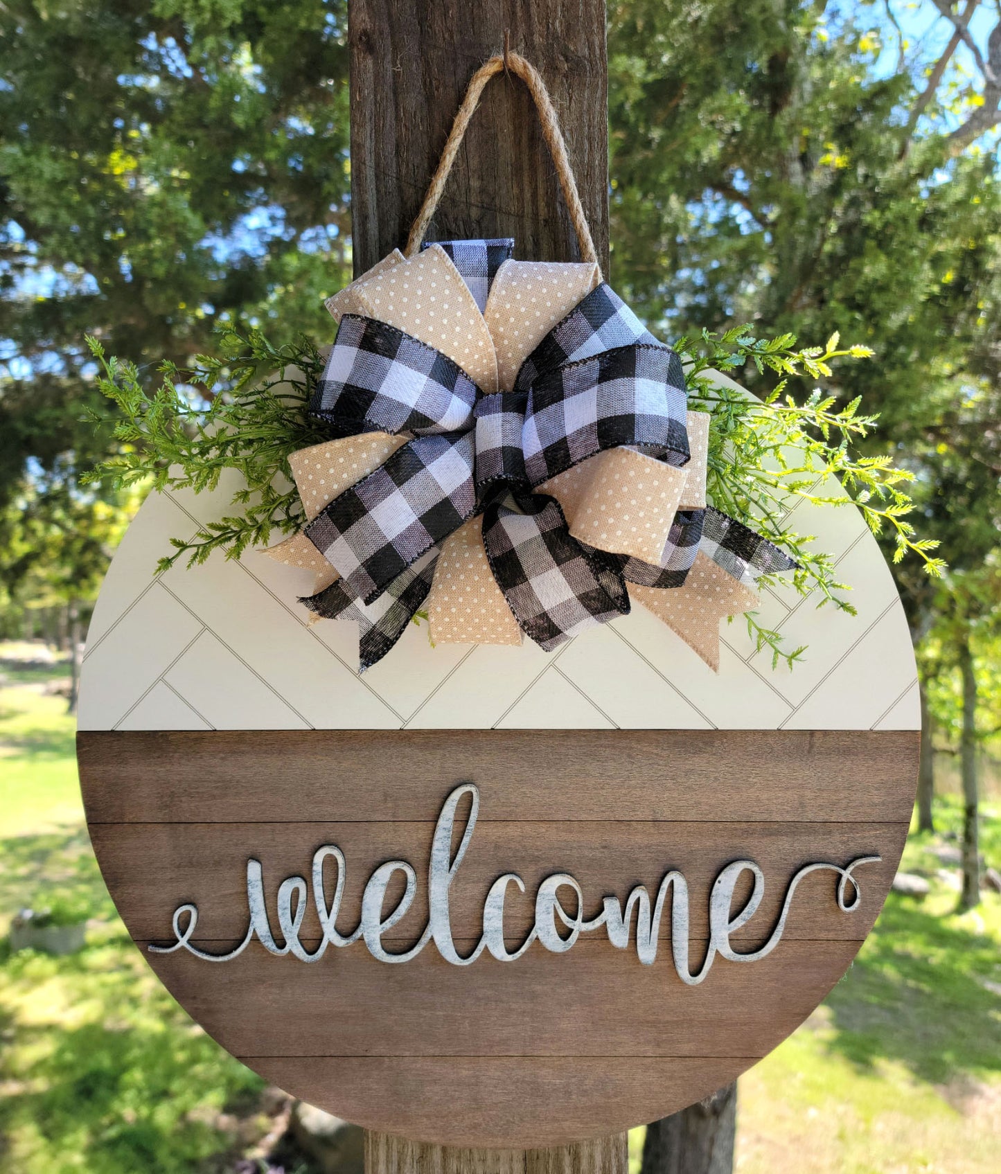 Welcome Herringbone Door Hanger Round