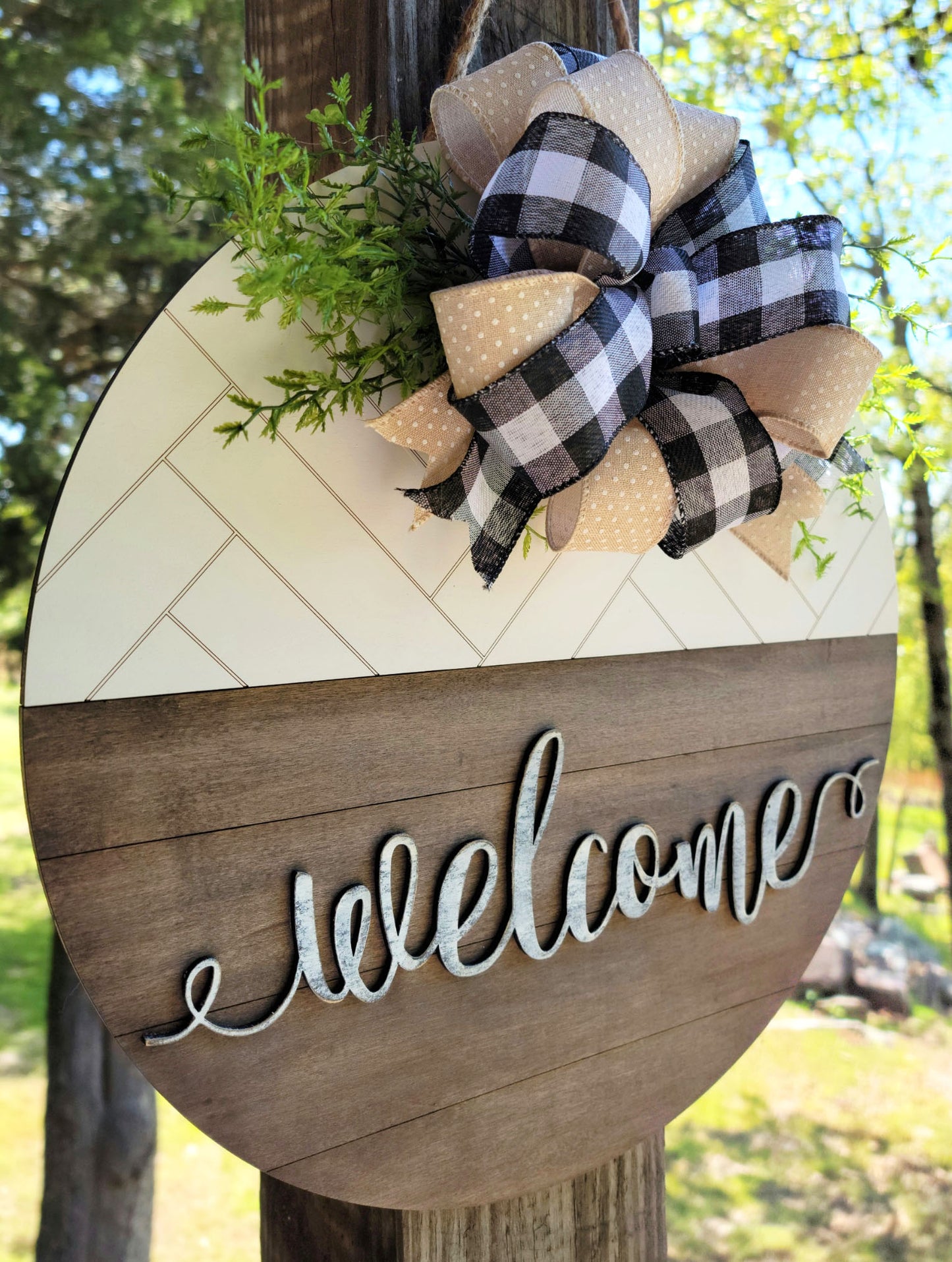 Welcome Herringbone Door Hanger Round