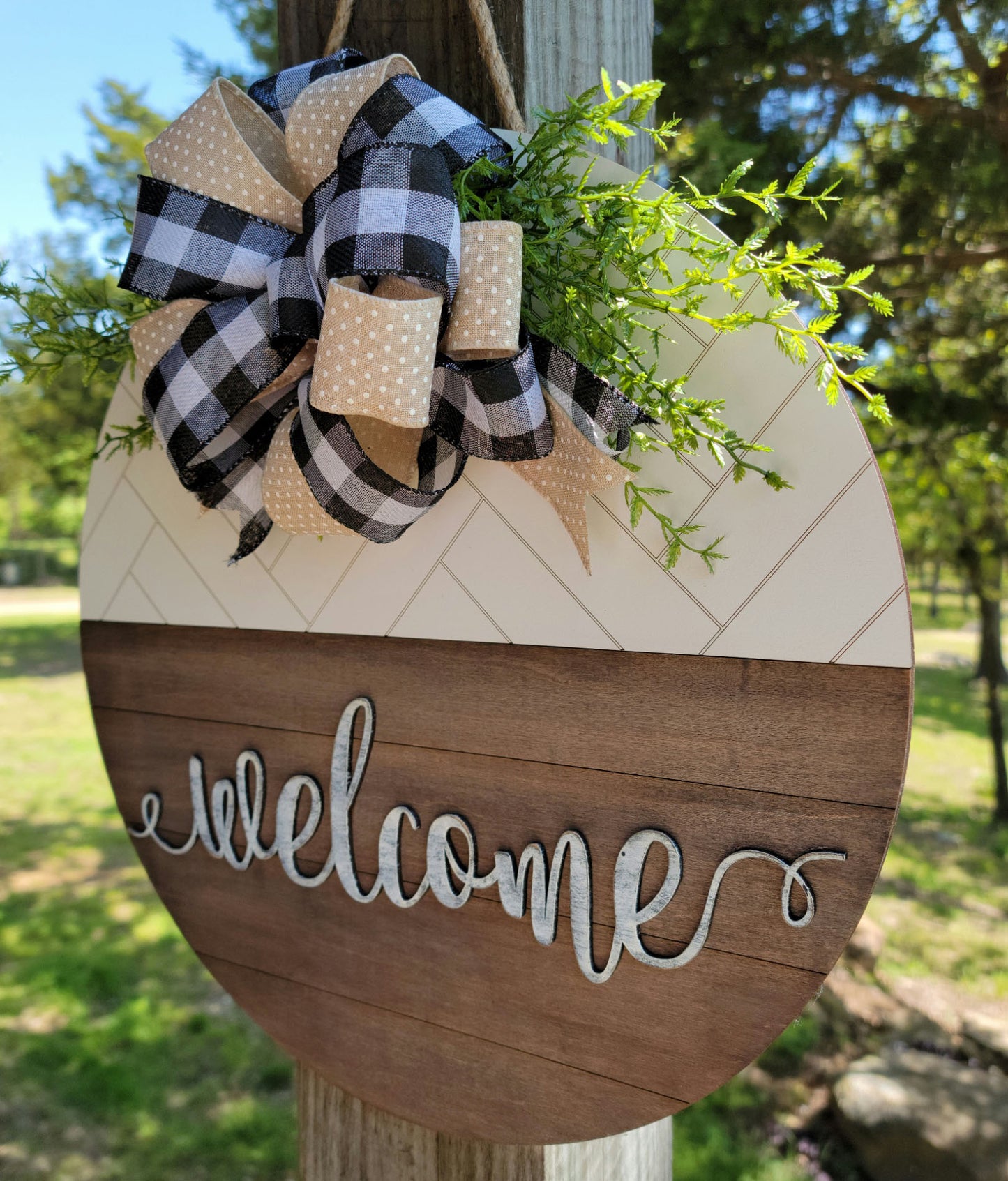 Welcome Herringbone Door Hanger Round