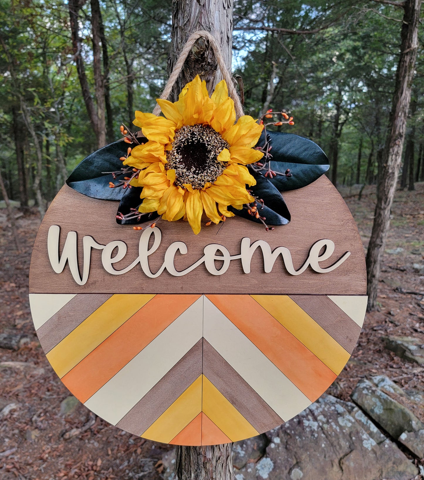 Herringbone w/Sunflower Welcome Sign