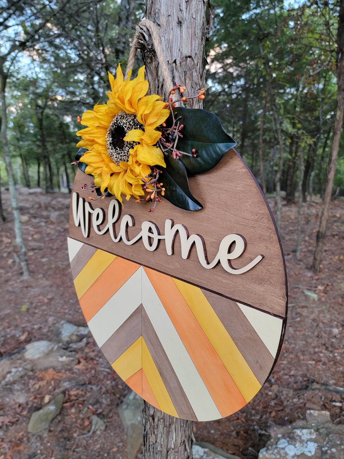 Herringbone w/Sunflower Welcome Sign