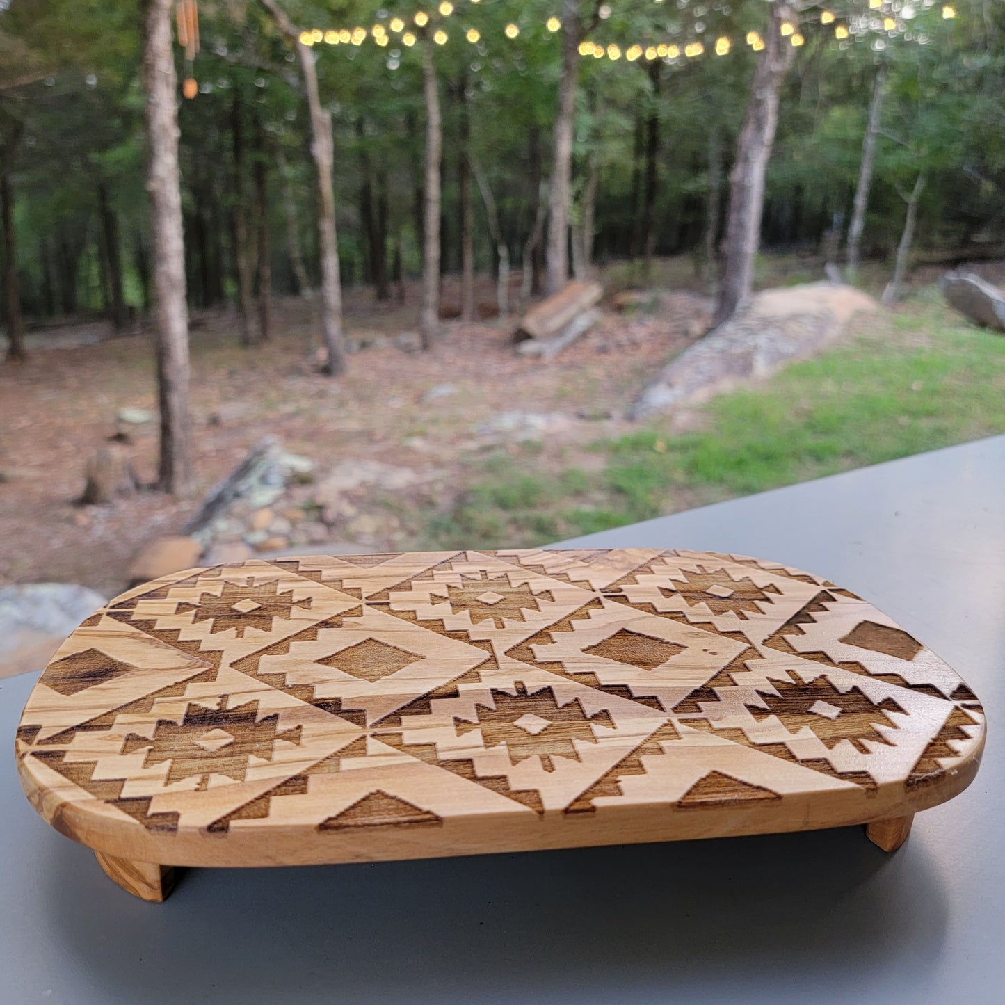 Olive Wood Footed Tray