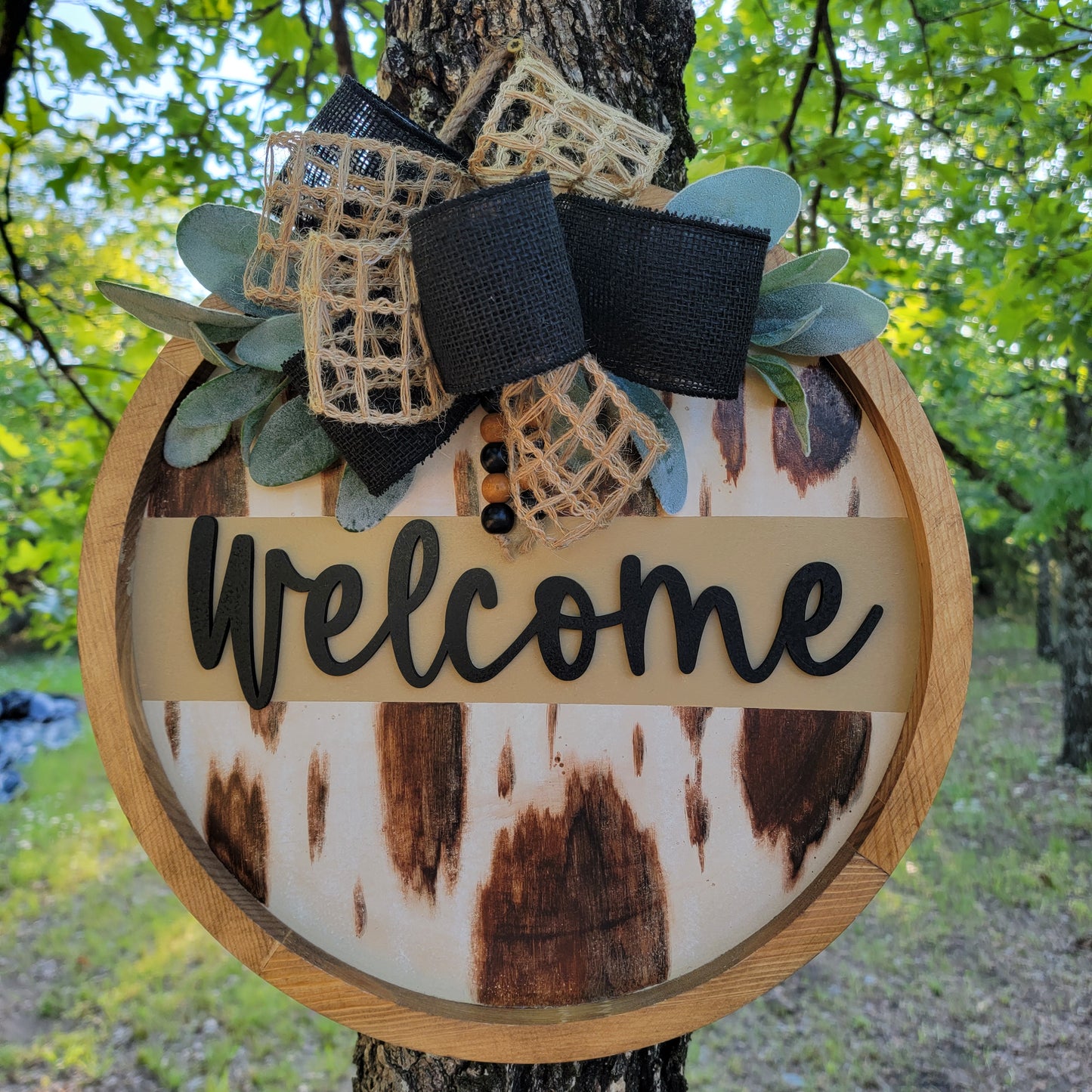 Cowhide Welcome Sign