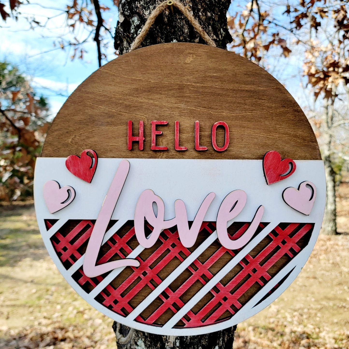 Hello Love Wood Round Sign