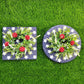 Patriotic Blue with White Stars & Red Floral Accent