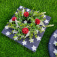 Patriotic Blue with White Stars & Red Floral Accent