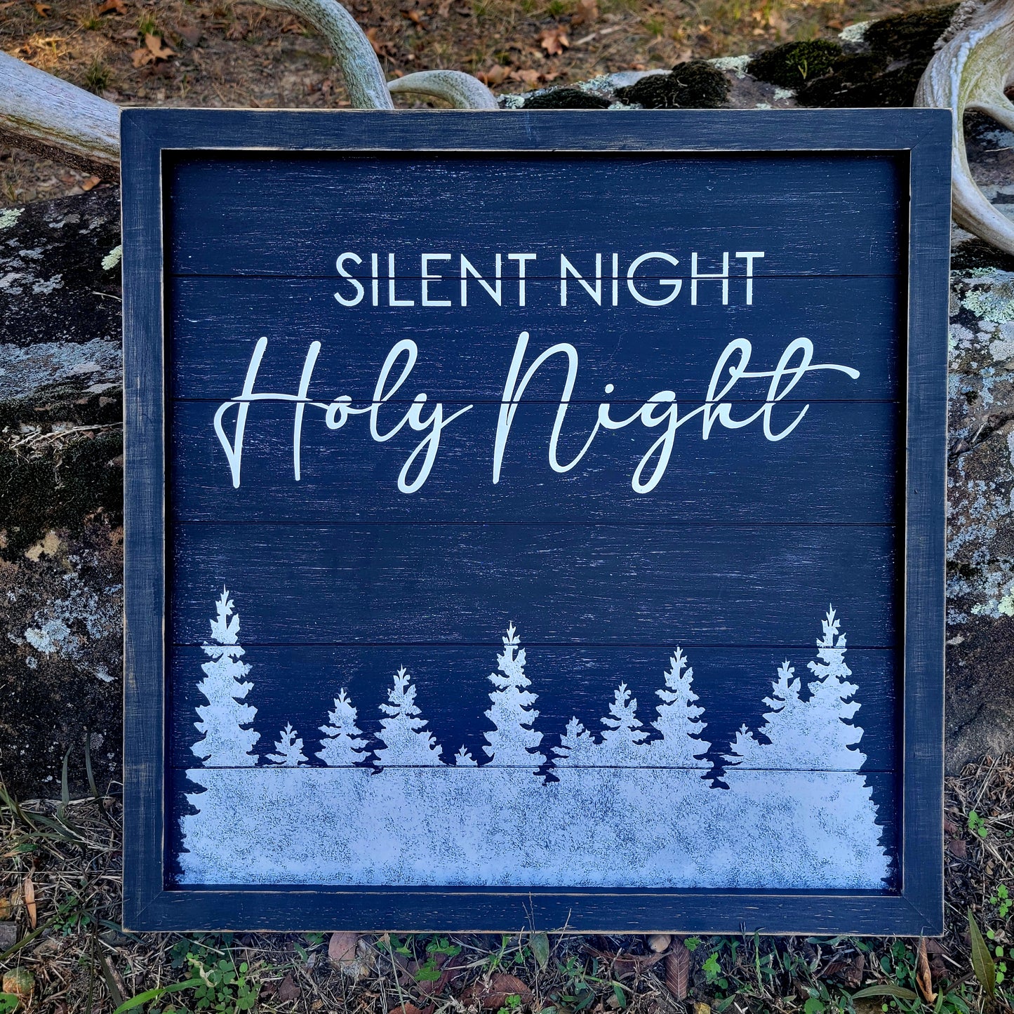 Silent Night w/Vintage Black & White Look and a Forest of Trees