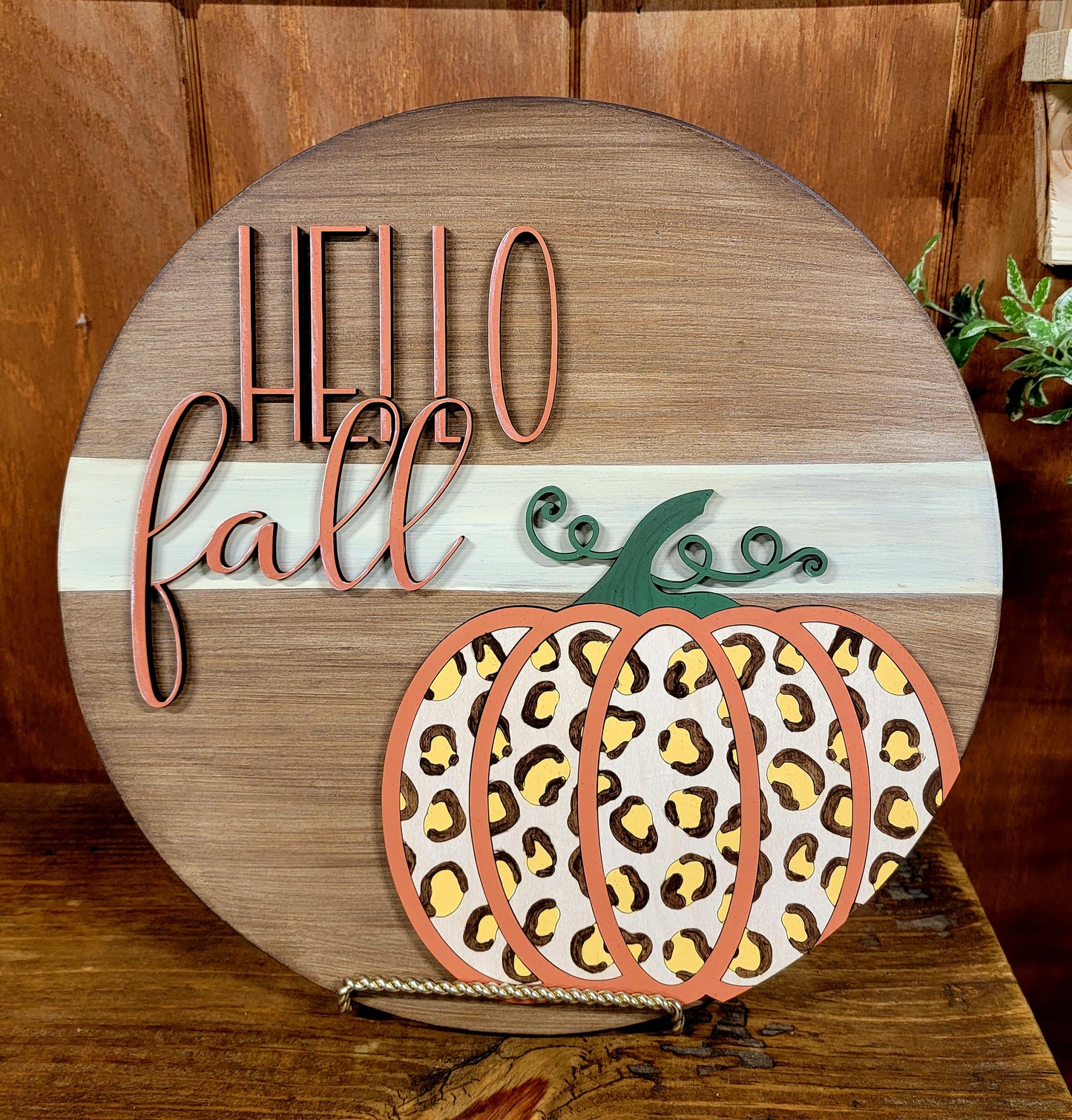 Hello Fall Leopard Print Pumpkin