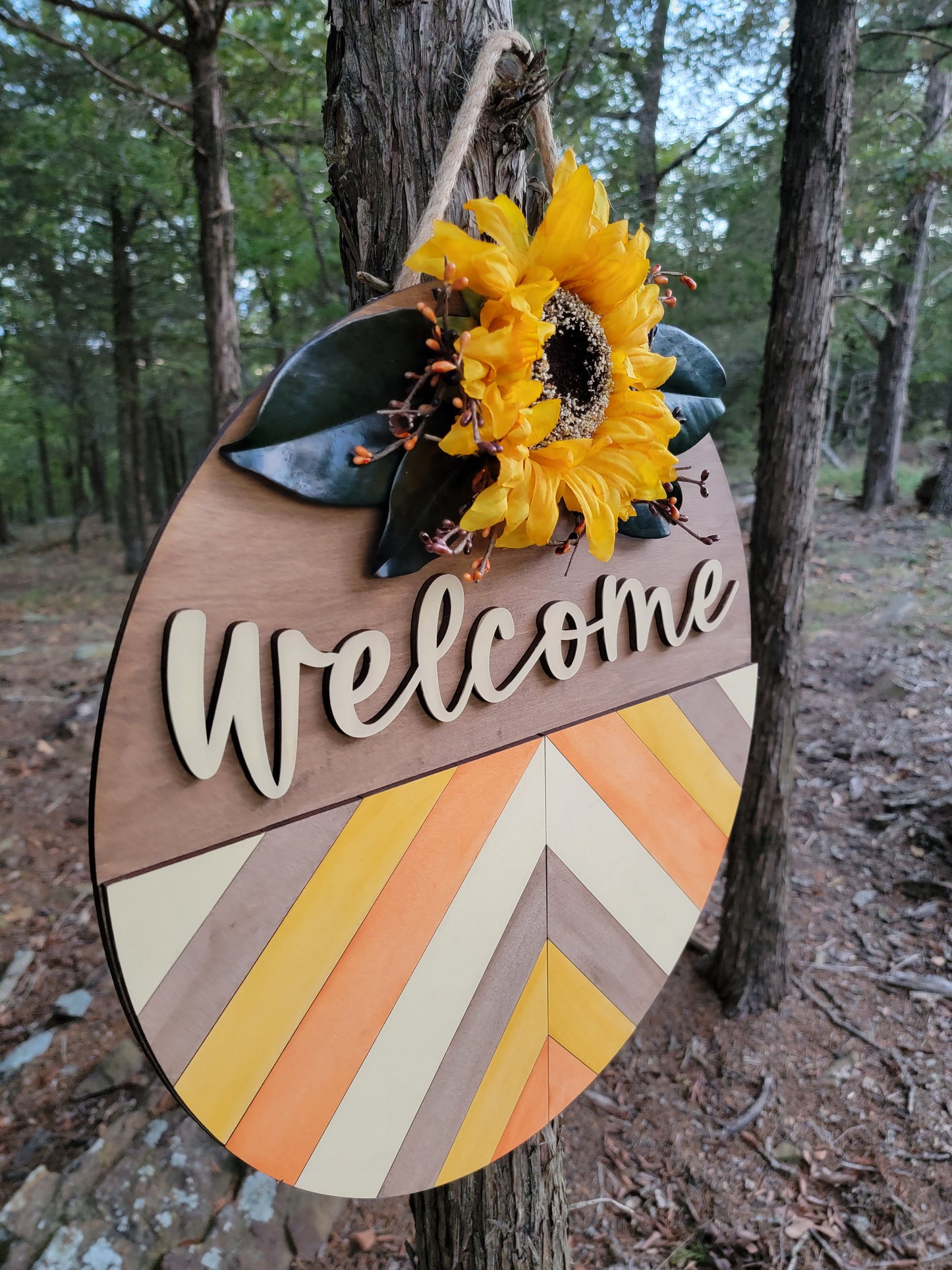 Herringbone w/Sunflower Welcome Sign